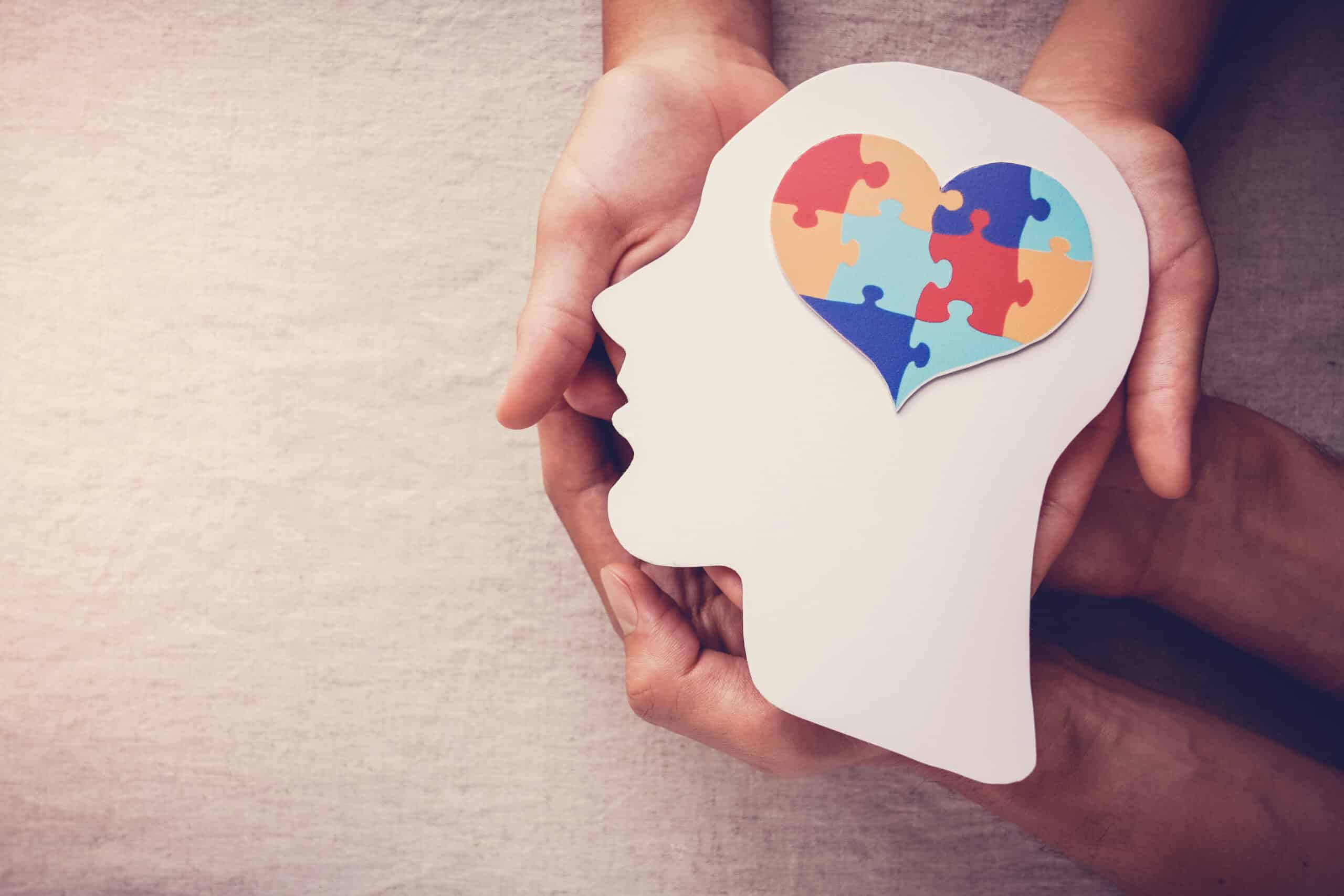 puzzle jigsaw heart on brain,  mental health concept, world autism awareness day puzzle jigsaw heart on brain,  mental health concept, world autism awareness day