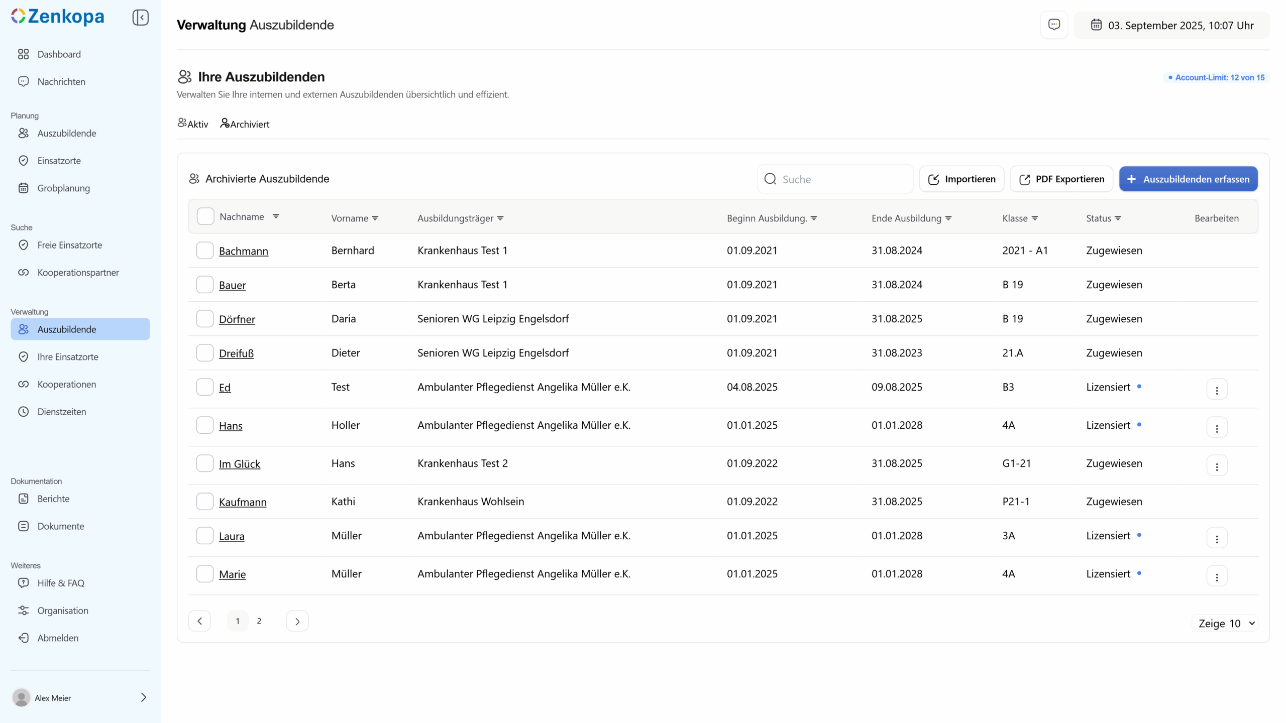 Zentrale Übersicht über Auszubildende, Einsatzorte und Kooperationen | Zenkopa Software